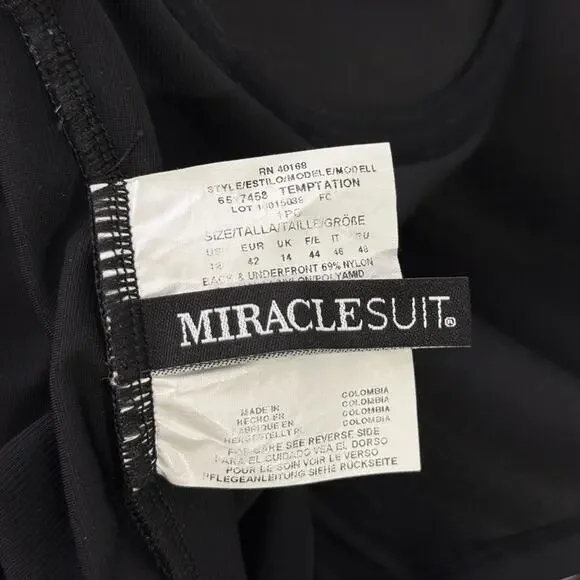 Miraclesuit Temptation Swimsuit Size 12 One Piece Tummy Control Black Ruched